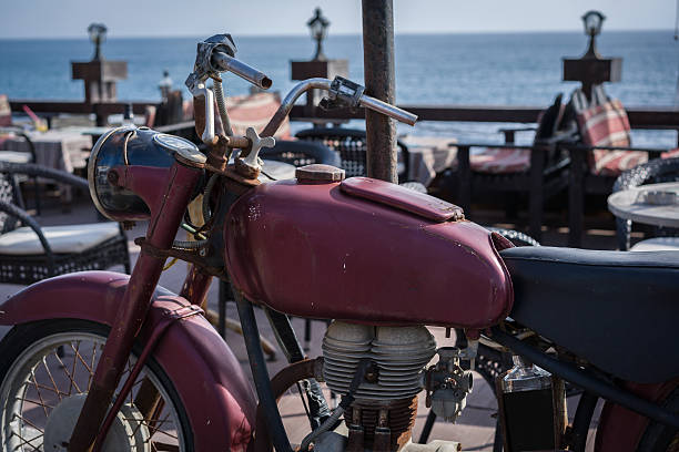 classic motorcycle by the sea