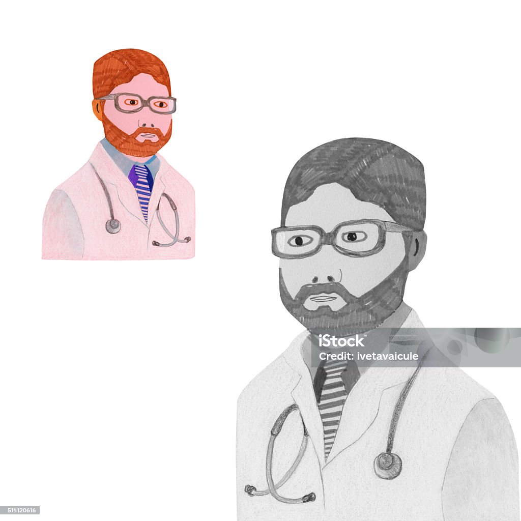 Doctor Mixed media illustration of male doctor isolated on white Beard stock illustration