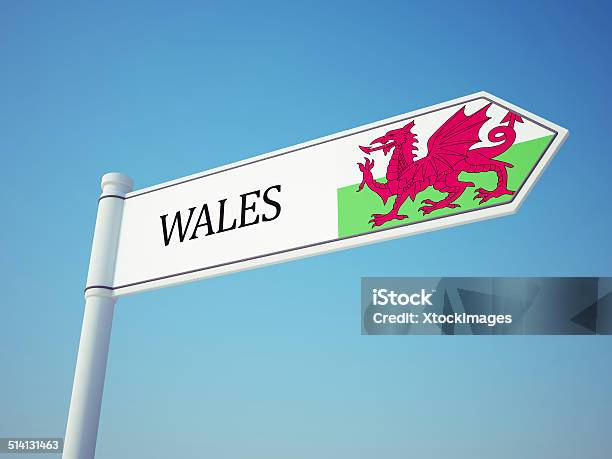 Wales Flag Sign Stock Photo - Download Image Now - Crossroads Sign, Design, Digitally Generated Image