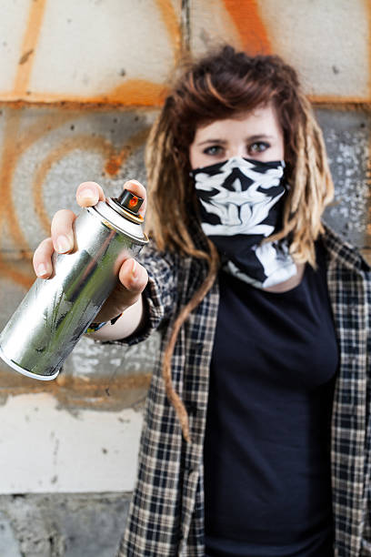 istock Female hooligan holding graffiti spray 514132727