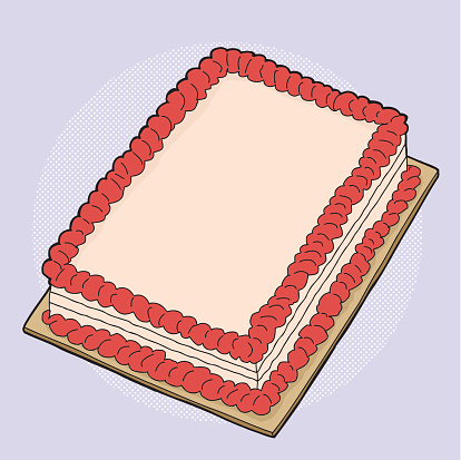 Hand drawn fancy strawberry sheet cake cartoon