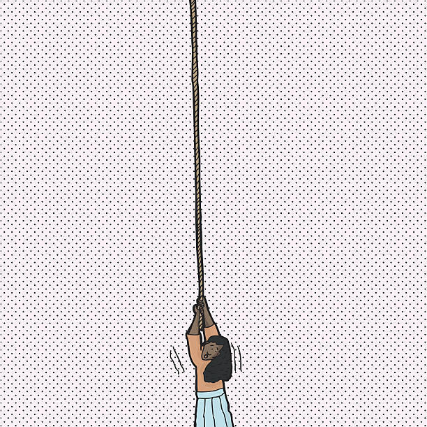 illustrazioni stock, clip art, cartoni animati e icone di tendenza di inermi donna con corda - at the end of your rope