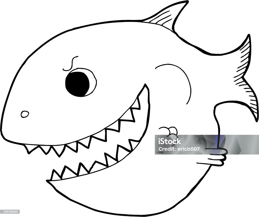 Monster Fish Outline Outline Cartoon Fish Stock Illustration - Download Image Now ...