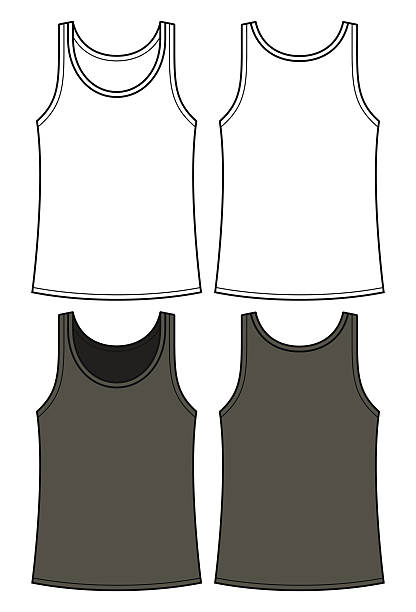 черно-белая футболка шаблон спереди и сзади - underwear men t shirt white stock illustrations