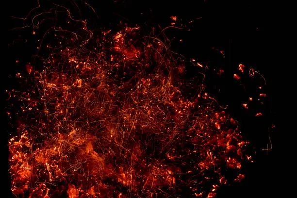 A fiery background with embers flying through the air