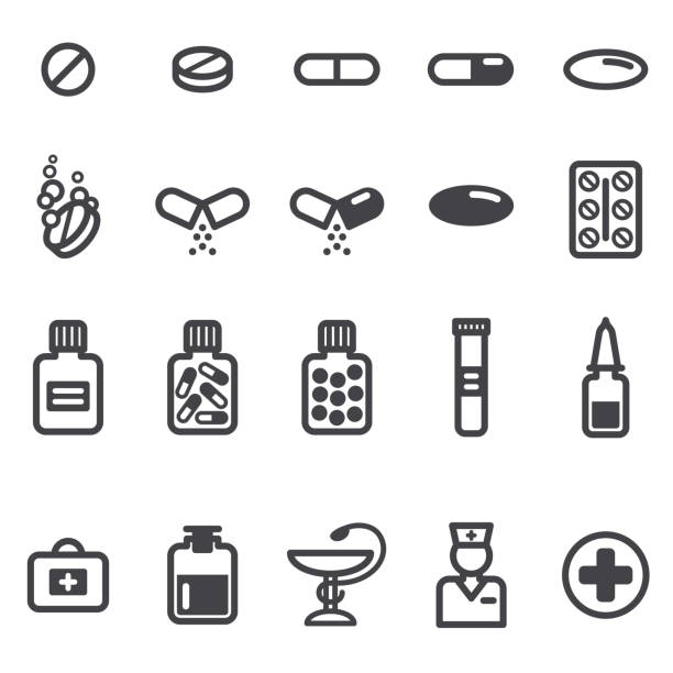 ilustraciones, imágenes clip art, dibujos animados e iconos de stock de conjunto de iconos de comprimidos y cápsulas. - pharmacy medicine narcotic nutritional supplement