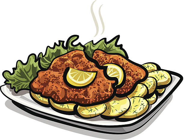 жареный шницель - cutlet pork steak schnitzel stock illustrations