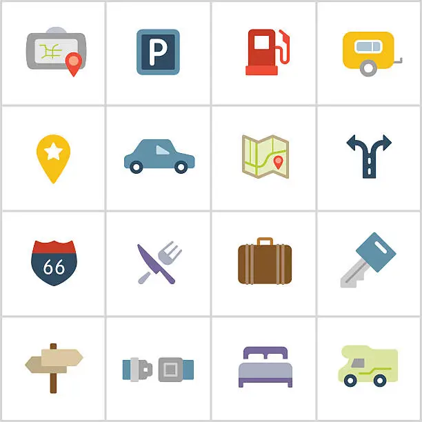 Vector illustration of Road Trip Icons — Poly Series