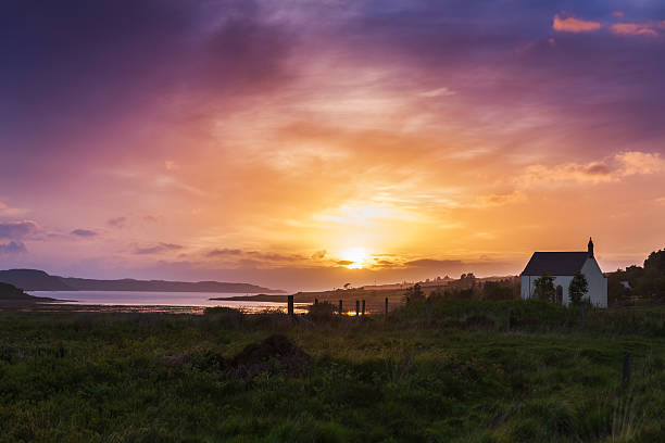 Sunset in rural landscape, isle of Skye, Scotland stock photo