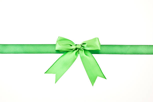 istock Green gift satin ribbon and bow 514151604