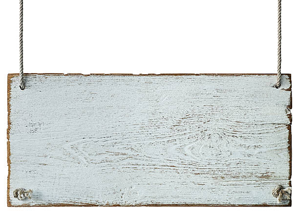 istock Old weathered white wood signboard. 514153556