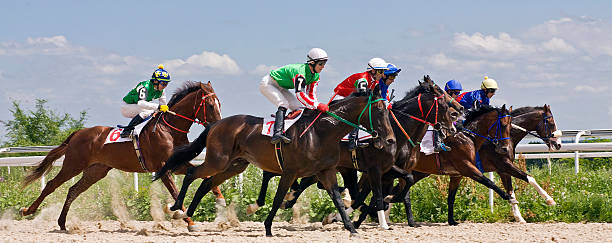 Horse racing Race for the prize of the Summer in Pyatigorsk,Caucasus. jockey stock pictures, royalty-free photos & images