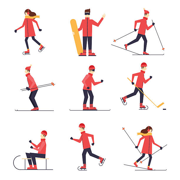 illustrations, cliparts, dessins animés et icônes de les personnes impliquées dans les sport d'hiver patinage sur glace, le ski, le snowboard, de hockey sur luge - ice hockey action ice skating ice skate