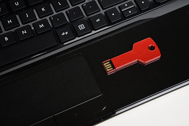 레드 usb 키를 블랙힐스 키보드 - red laptop usb flash drive computer key 뉴스 사진 이미지