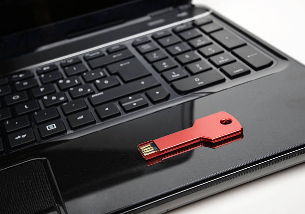 레드 usb 키를 블랙힐스 키보드 - red laptop usb flash drive computer key 뉴스 사진 이미지