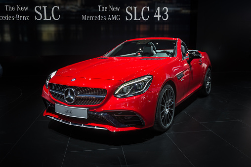 Detroit, MI, USA - January 11, 2016: Mercedes-AMG SLC 43 car at the North American International Auto Show (NAIAS), one of the most influential car shows in the world each year.