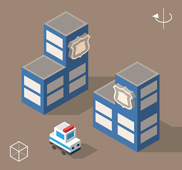 отдел полиции в тени. - emergency services car urgency isometric stock illustrations