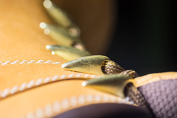 Classic Yellow Leather Shoes, Genuine. Unique Style, Handmade Craftsmanship. Close up, Focus on Details. Macro