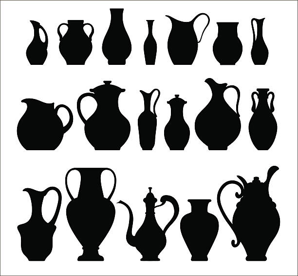 벡터 실루엣 of 꽃병. 고립 인명별 식기 - jug pitcher pottery old stock illustrations