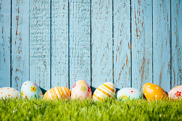 istock Easter Eggs on Old Blue Wood - Season Background 514163590