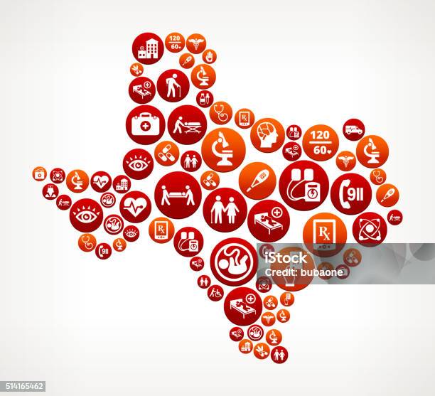 Texas Healthcare And Medical Red Button Pattern Stock Illustration - Download Image Now - Texas, Healthcare And Medicine, Map