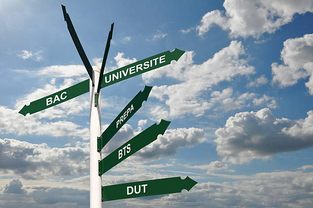 istock Road sign with French text meaning university options, education concept 514165926