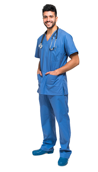 Handsome young male nurse isolated on white full length