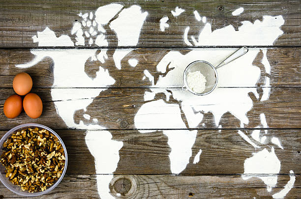 desenho de mapas do mundo com farinha - world cuisines imagens e fotografias de stock