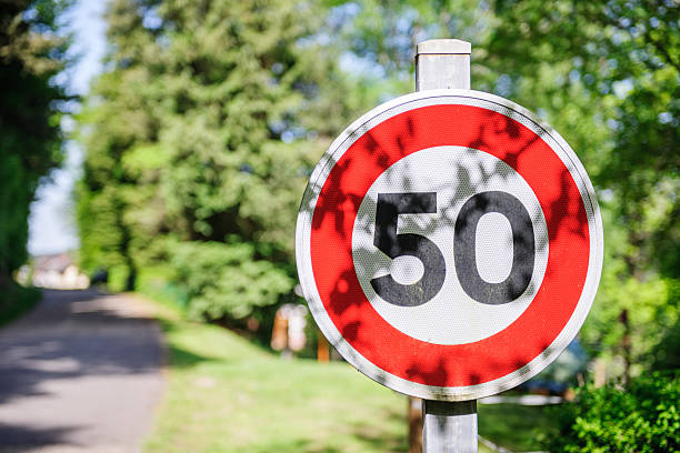 istock Warning speed sign in green city 514168614