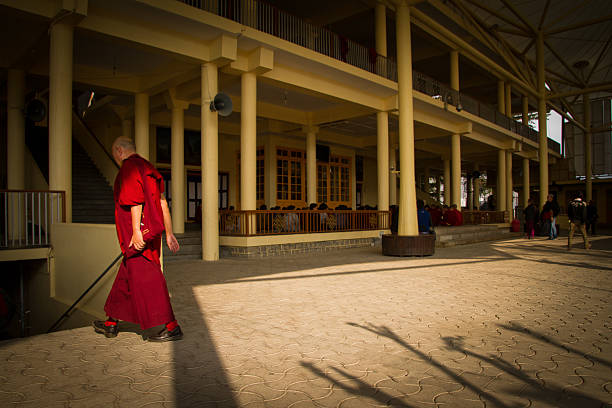 McLeod Ganj, India - March 1, 2016: Buddhist monks and nuns debatetogether to celebrate Losar, the Tibetan New Year at the Dalai Lama temple, McLeod Ganj, India