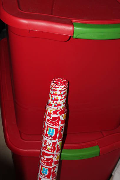 istock Christmas wrapping paper and container bins 514175903