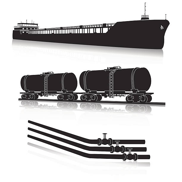 illustrazioni stock, clip art, cartoni animati e icone di tendenza di olio trasporto: marine nave cisterna, cisterna, pipeline rail - oil industry oil rig computer icon oil