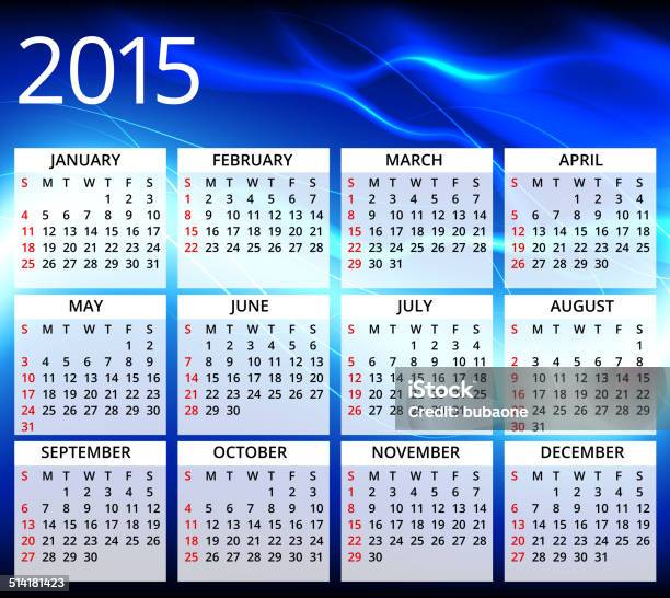 2015 Calendar With Blue Wave Background Stock Illustration - Download Image Now - Blue, Calendar, Calendar Date