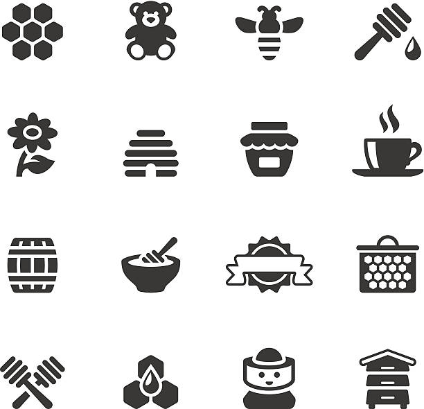 ilustraciones, imágenes clip art, dibujos animados e iconos de stock de soulico iconos-miel - white background container silverware dishware