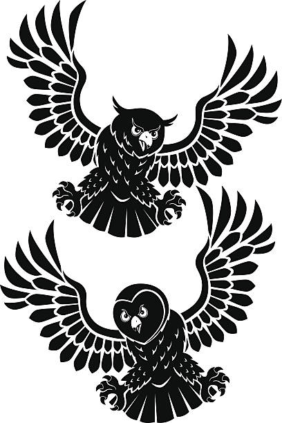eagle owl - owl talon barn owl silhouette stock-grafiken, -clipart, -cartoons und -symbole