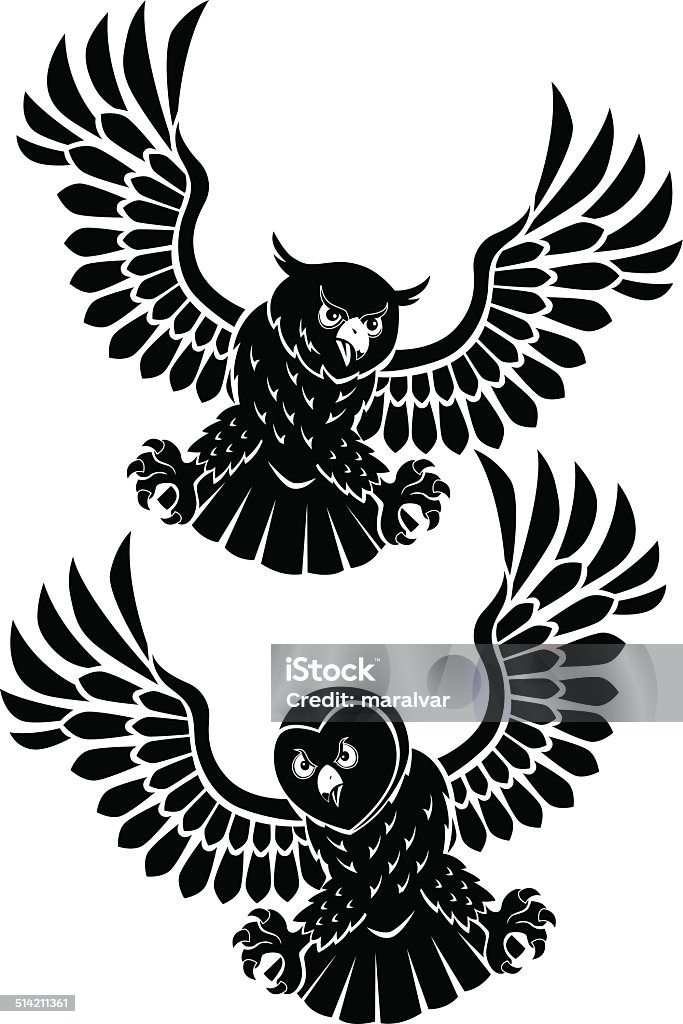 eagle owl Vector illustration of a eagle owl and a owl .No gradients used. CMYK. Objects grouped for easy editing. Created with AI CS3. Claw stock vector