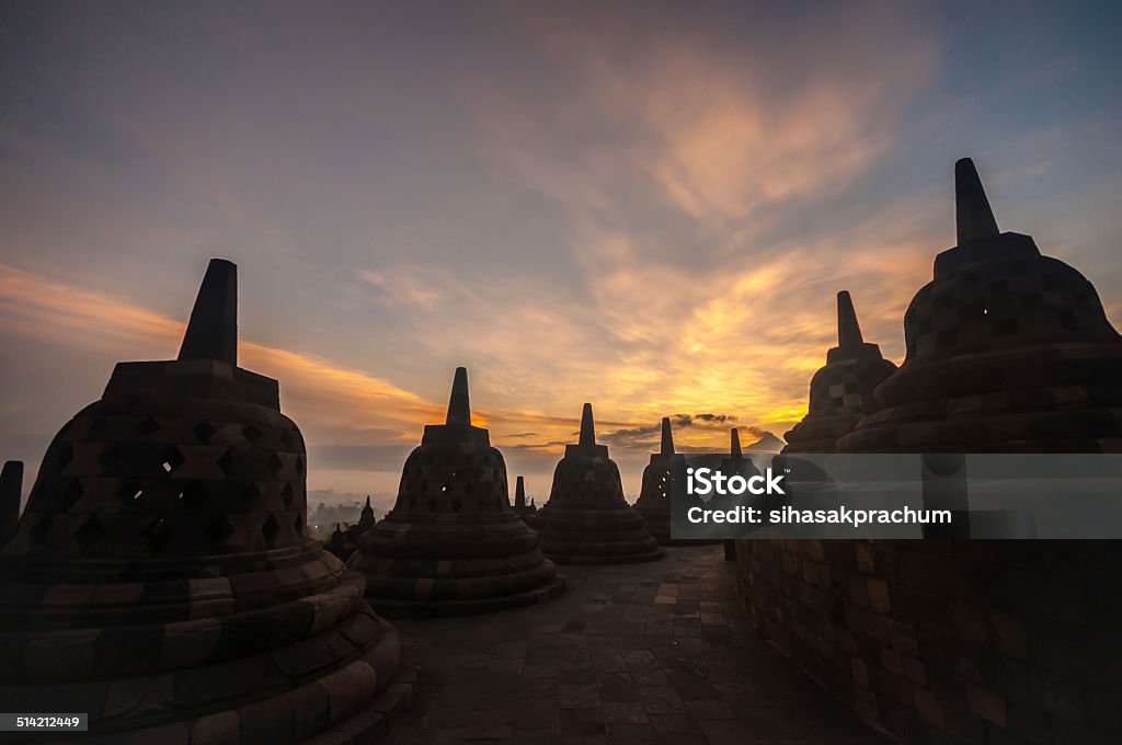 Borobudur Temple Borobudur Temple at sunrise, Yogyakarta, Java, Indonesia. (silhouette scene) Ancient Stock Photo