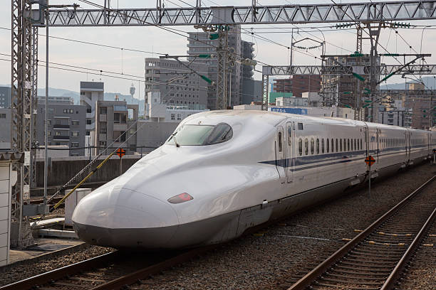 Hiroshima, Japan - September 5, 2014 : N700 Series Shinkansen Bullet Train move past the Hiroshima in Hiroshima Prefecture, Japan.