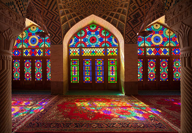 Nasirolmolk Mosque in Shiraz with Colorful Stained Glass Windows stock photo