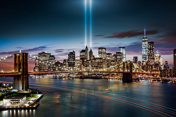 Tribute in Light memorial Tribute in Light memorial on September 11, 2014 in  New York one world trade center photos stock pictures, royalty-free photos & images