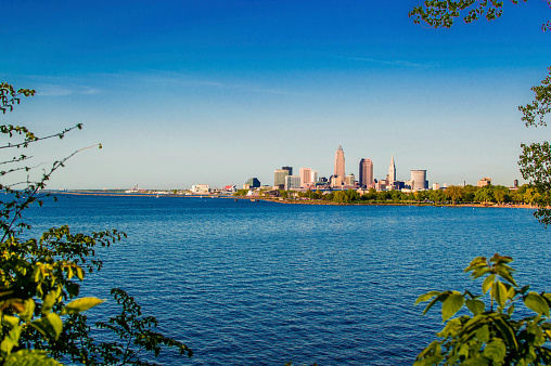 Skyline of Cleveland, OH on Lake Erie