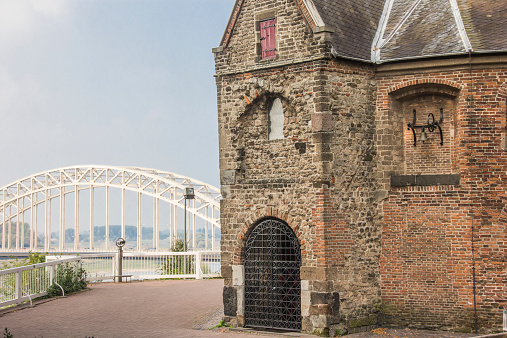 Waalbrug en Sint Nicolaas Church in the Valkhof in Nijmegen, Netherlands
