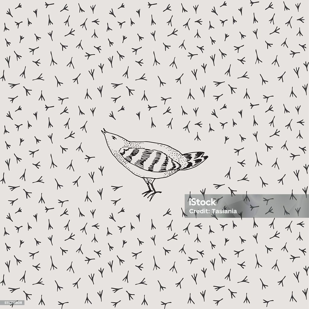 Hand drawn bird and bird paws pattern seamless in vector. Hand drawn bird and bird paws pattern seamless in vector. Bird footprint illustration. Chicken - Bird stock vector