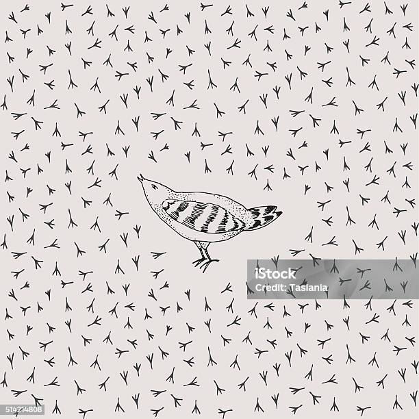 Hand Drawn Bird And Bird Paws Pattern Seamless In Vector Stock Illustration - Download Image Now