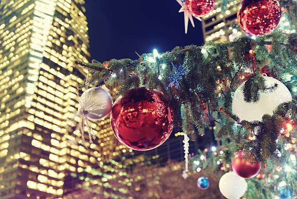 Christmas tree with decoration, Bryant Park,New York City stock photo