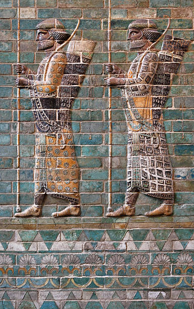 Embossed Colorful Achaemenid Soldiers from Susa of Iran stock photo