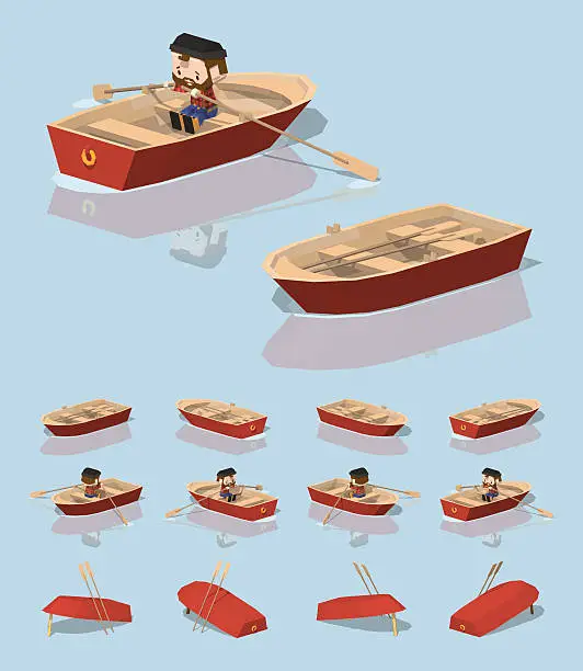 Vector illustration of Low poly red punt boat