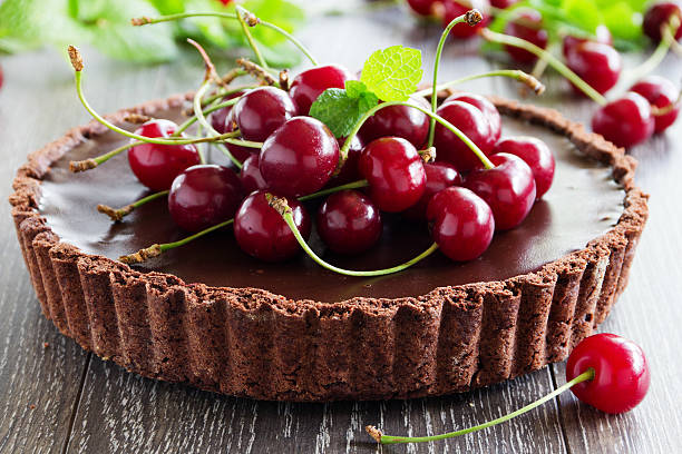 istock Chocolate tart with fresh cherry. 514222316