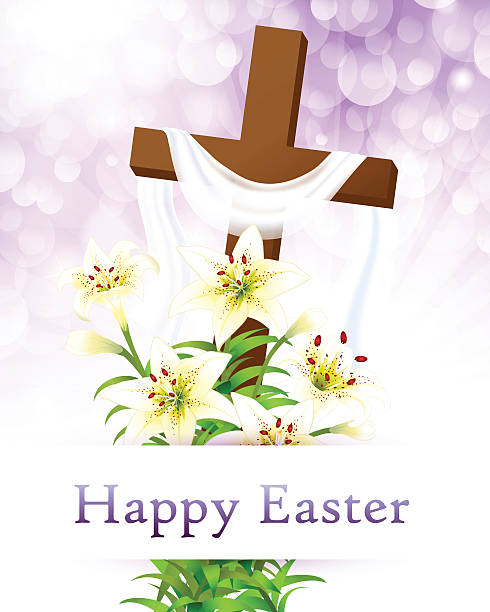 Easter Easter Lily and Cross. EPS 10. pics of a cross easter lilies stock illustrations