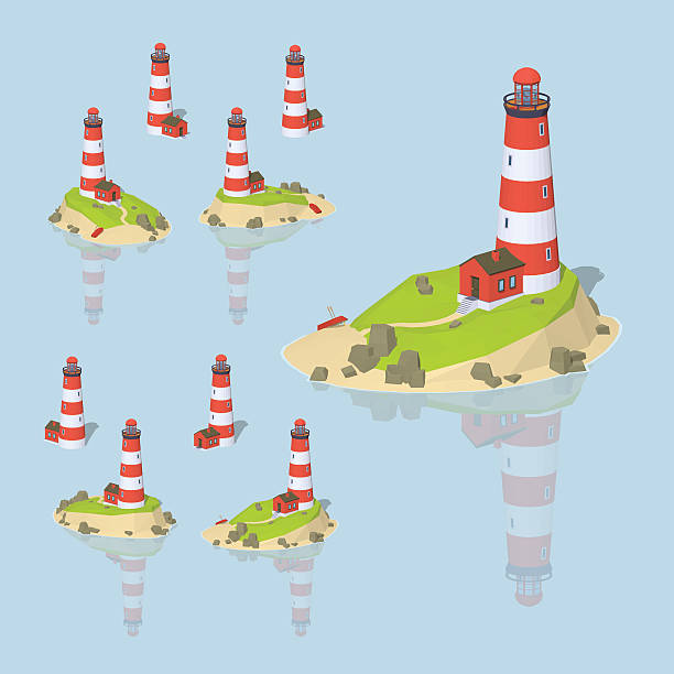 ilustraciones, imágenes clip art, dibujos animados e iconos de stock de faro de tecnología - isometric sea coastline beach